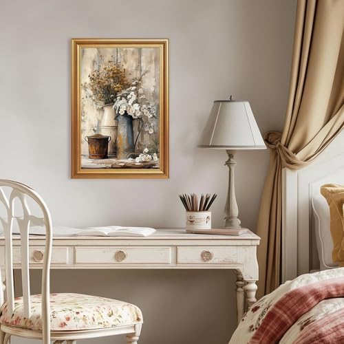 EJPFOGV Rustic Farmhouse Floral Still Life Framed Canvas Wall Art 16x24 in - Image 3