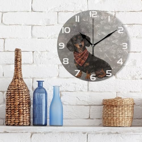 ABLINK Vintage Dog Dachshund Portrait Round Wall Clock, Silent Non Ticking Oil - Image 3