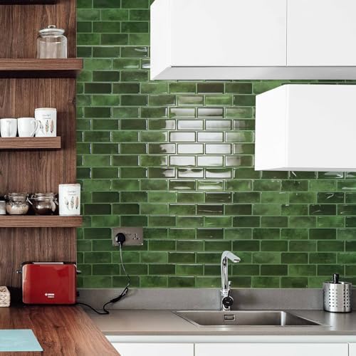 Art3d 10-Pack Marble Tile Peel and Stick Backsplash, 12 x 12 in, Jade Green - Image 3