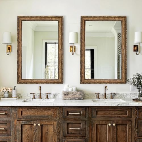 Rectangular Antique Solid Wood Frame Mirror, Wooden Mirrors - Image 2