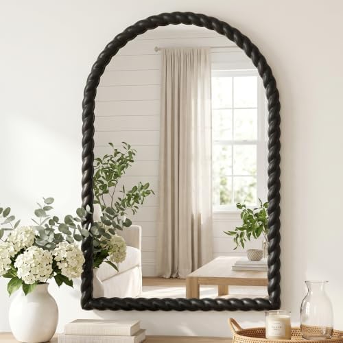 36"x24" Arched Solid Wood Farmhouse Decorative Wall Mirror by Unknown