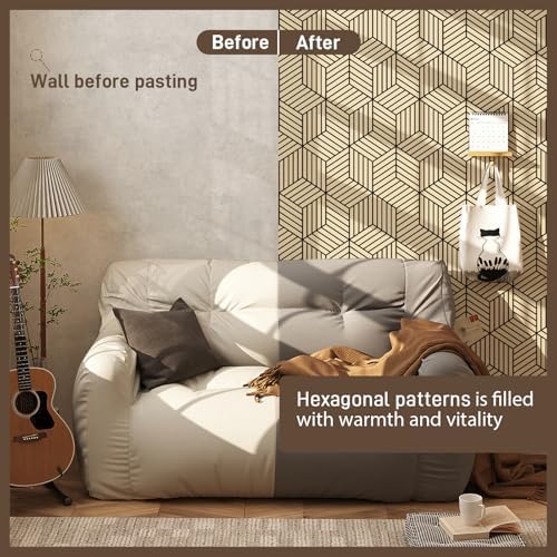 MelunMer Brown Geometric Wallpaper Peel and Stick Removable 17.7”×393” - Image 3
