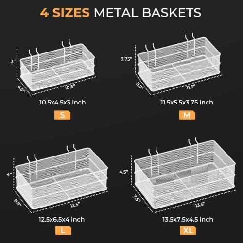 INCLY 4 Pack Upgrade Pegboard Baskets, 4 Sizes Square Metal Mesh Basket - Image 3