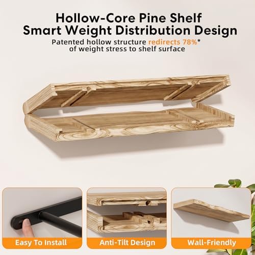 Organic Wavy Edge Floating Shelves, Hidden Brackets, 2 Pack 24 in - Image 4