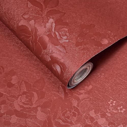 Red Wallpaper Burgundy Silk Texture Embossed Floral 118in17.7in by VisitTheLativo