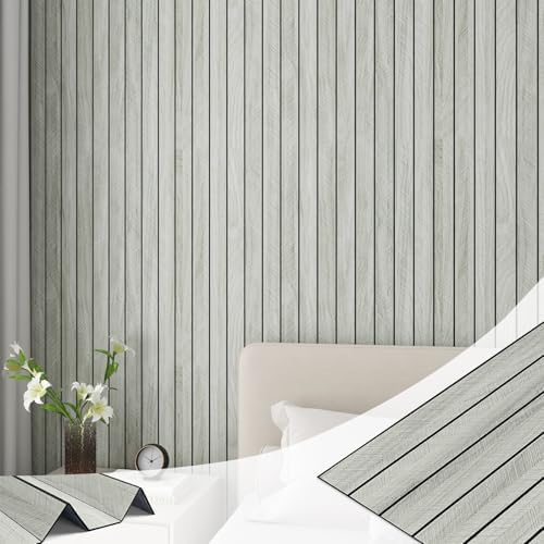 LaCheery 23.6"x157" 3D Faux Wood Wall Panels Peel and Stick Gray Fluted Wood by LaCheery