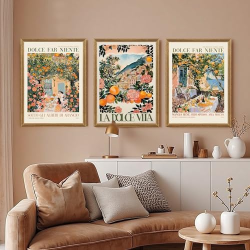 SYWENNOI Triptych Dolce Far Niente Framed Cnavas Wall Art 16x24 inches x3 - Image 2