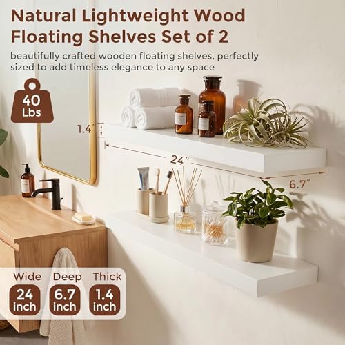 fuqing White Floating Shelves, 24 Inch Wood Shelves - Image 3