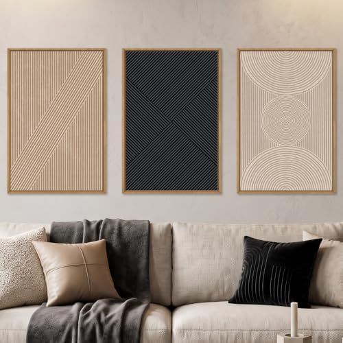 Large Neutral Abstract Boho Beige Framed Wall Art -16"x24"x3 by Ausril