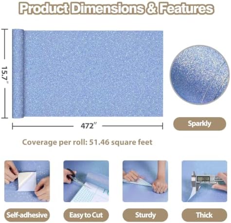 Periwinkle Blue Iridescent Glitter Peel and Stick Wallpaper Roll - Image 3