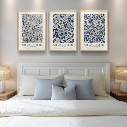 Large Framed William Morris Blue Canvas Wall Art - Image 4
