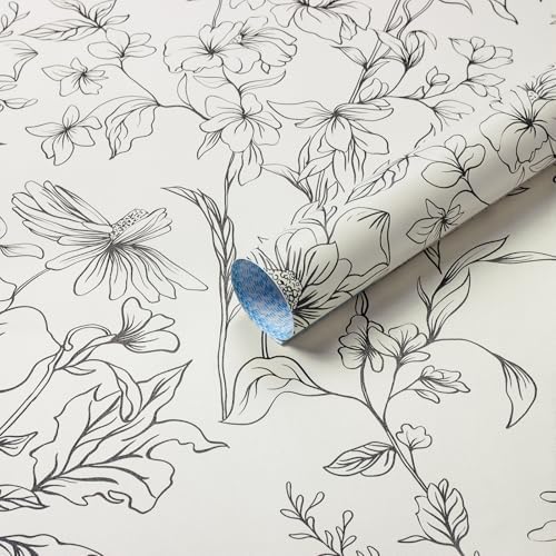 Hopepak 17.3''x197'' Floral Peel and Stick Wallpaper Black and Cream White - Image 4