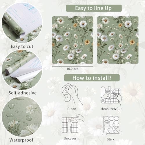 Livebor Floral Peel and Stick Wallpaper Green Wallpaper 16.9in x393.7in - Image 6