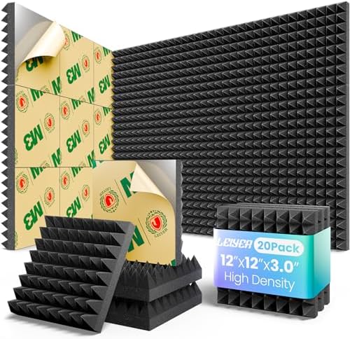 Acoustic Panels 20 pack Self-Adhesive 3"X12"X12" Quickly-Expand Foam by LEIYER