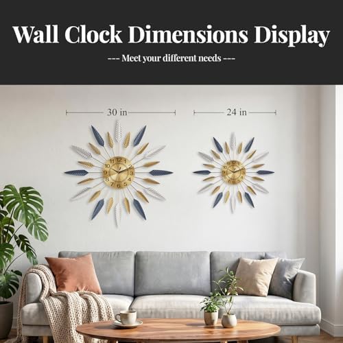 Cuspin 30 Inch Large Wall Clock Gold Mid Century Modern Sunburst Wall Clock - Image 6