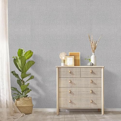 Grey Grasscloth Peel and Stick Wallpaper Fabric Paper 17.7in x 118in - Image 6
