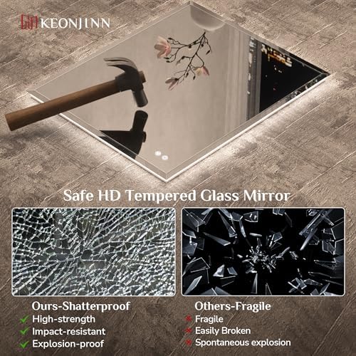 Keonjinn 28" x 36" LED Backlit Mirror, HD Tempered Glass - Image 5