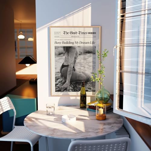 Funky Black And White Newspaper Canvas Wall Art 8x10in Wood Grain Frame Trendy - Image 4