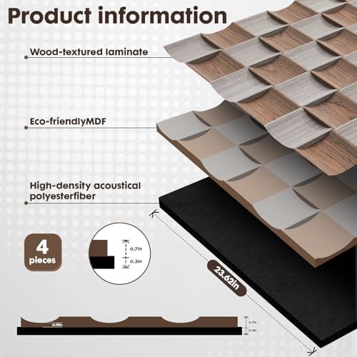 Acoustic Wood Slat Panels, 23.6"x23.6", 3D Concave Convex - Image 3