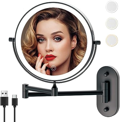 8" Wall Mounted Lighted Makeup Mirror, Oval Base, Matte Black by MIROAMZ