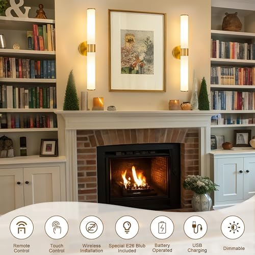 Gold Battery Operated Wall Sconces Set of 2 - Image 4