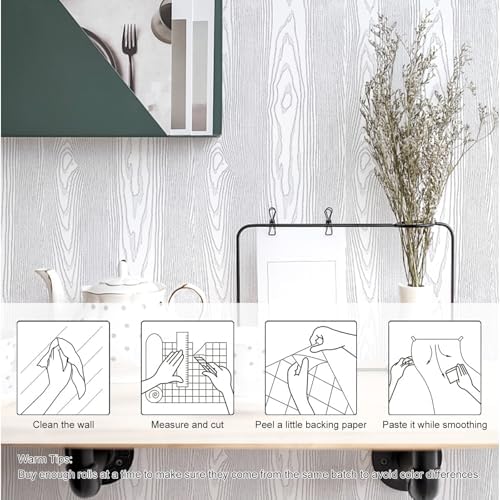 Yun-aeon White and Silver Wood Contact Paper 17.3"x120" Rustic Wooden Peel and - Image 3