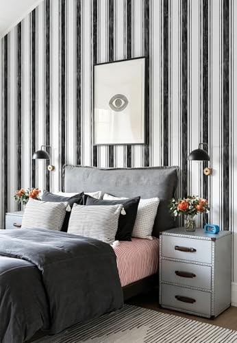 Safiyya Black and White Wallpaper Peel and Stick Hand-Painted Striped Contact - Image 5