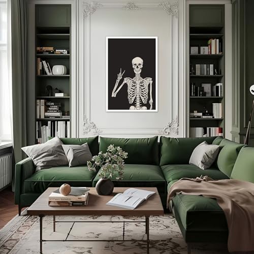Funny Black Skeleton Canvas Wall Art Spooky Decor Halloween Poster High Hand - Image 2