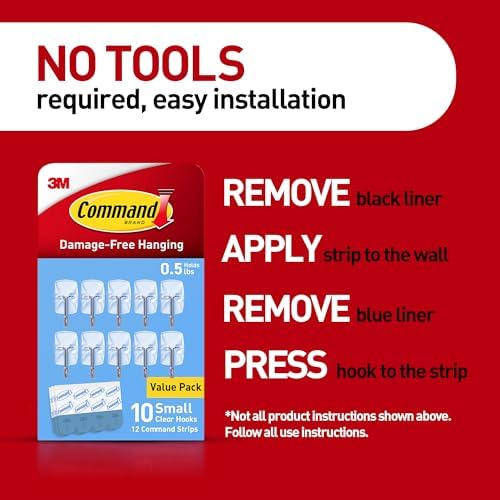 Command Small Clear Wire Toggle Hooks, 20 Wall Hook and 24 Strips, Damage-Free - Image 3