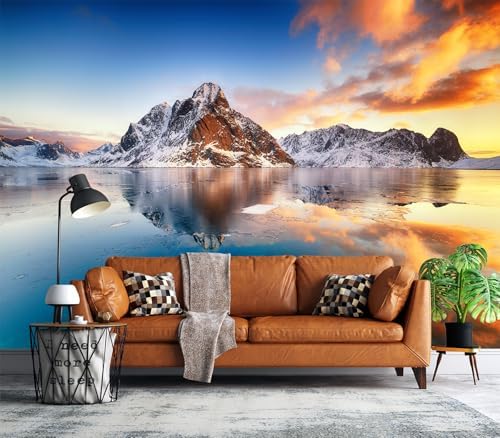 Stunning Snowy Mountain Lake Sun Reflection Wallpaper Peel Stick - Image 2
