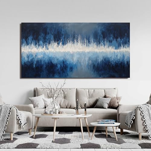 YISXINOAG Deep Blue Abstract Wall Art Modern Calm Cool Tones Canvas 29"X58" - Image 4