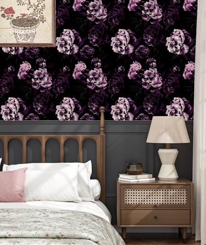 Black Purple Vintage Floral Peel and Stick Wallpaper 17.5" x 118" - Image 6