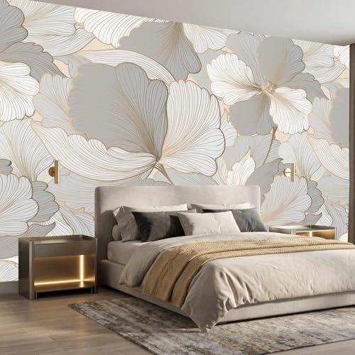 Ginkgo Biloba Leaf Peel and Stick Wallpaper Grey Leaf Wall Murals by LOOWAP