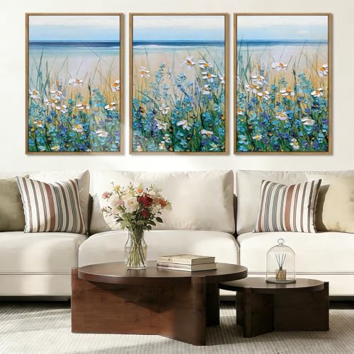 Extra Large Blue Floral Wall Art Framed Artwork - Image 2