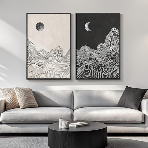 Large Framed Black White Abstract Wall Art by Cuspin