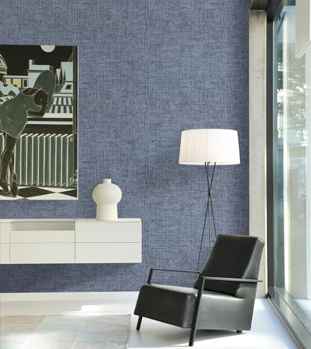 Denim Blue Grasscloth Peel and Stick Wallpaper 15.7inch x 590.6inch - Image 4