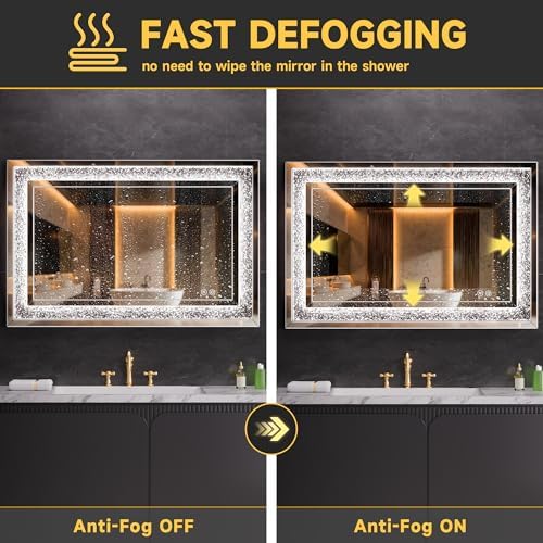 53" x 28" LED Diamond Wall Mirror, Dim & Anti-Fog - Image 5