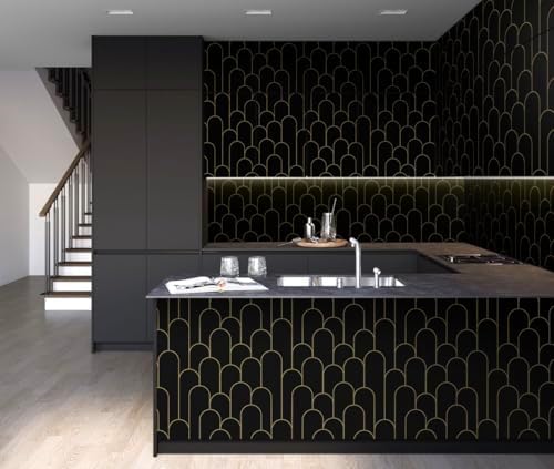 Yasinet Peel and Stick Wallpaper Black and Gold Wallpaper Modern Geometric - Image 4
