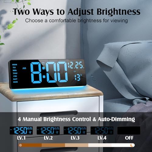 16.5" Digital Wall Clock, 6-Color Dimmable Night Light - Image 4