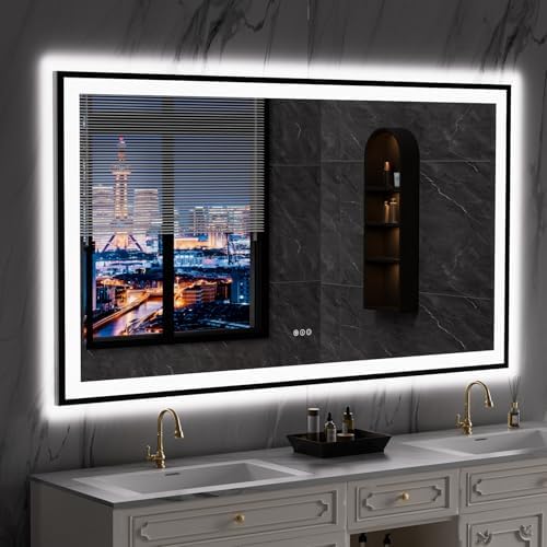 LOAAO 72"X40" LED Bathroom Mirror Black Framed by LOAAO