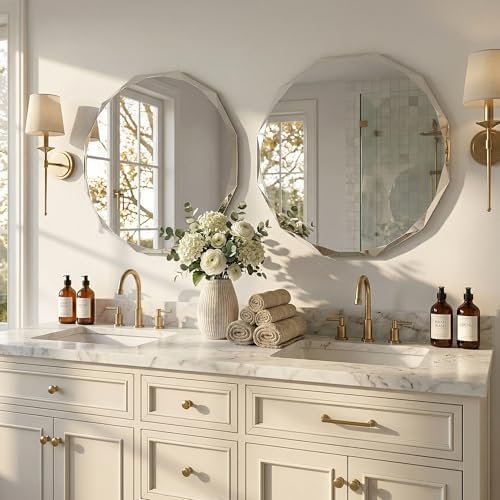 24" Round Frameless Beveled Mirror, Diamond Cut Edge Wall Mirror - Image 7