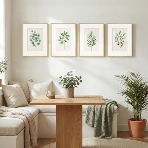 Framed Minimalist Sage Green Botanical Bedroom Wall art, 4 Piece 12x16 In - Image 4