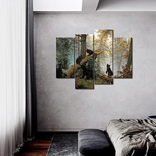 Black Bear Wall Art Bears Play in Forest Broken Tree Canvas Painting The - Image 2