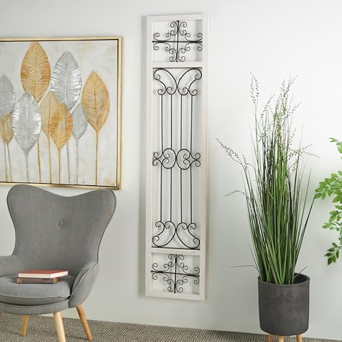 Deco 79 Wood Scroll Home Wall Decor Distressed Ornamental Panel Wall Sculpture - Image 3