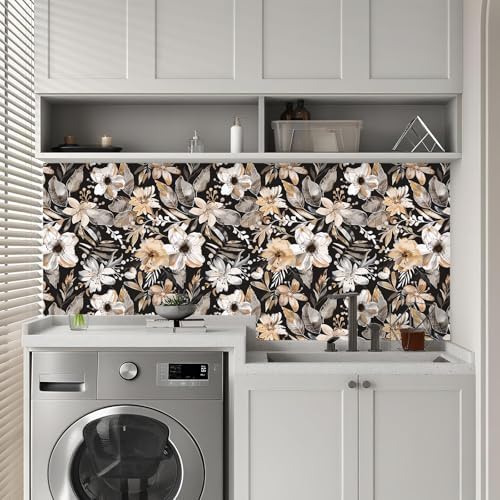 Vintage Black Floral Peel and Stick Wallpaper 17.7" x 124" - Image 3
