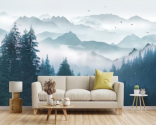 Foggy Forest Pine Scenery Fabric Wallpaper - Image 2