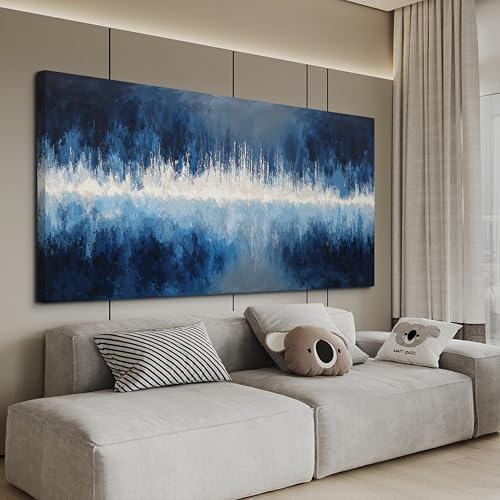 YISXINOAG Deep Blue Abstract Wall Art Modern Calm Cool Tones Canvas 20"X40" by YISXINOAG