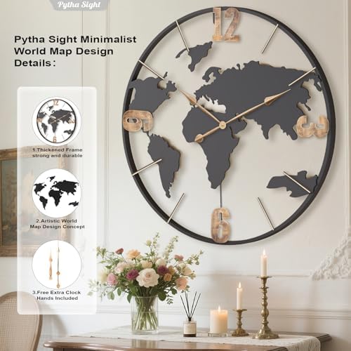 Pytha Sight 36 Inch Large Extra Metal Oversized Arabic World Map Wall Clock - Image 2