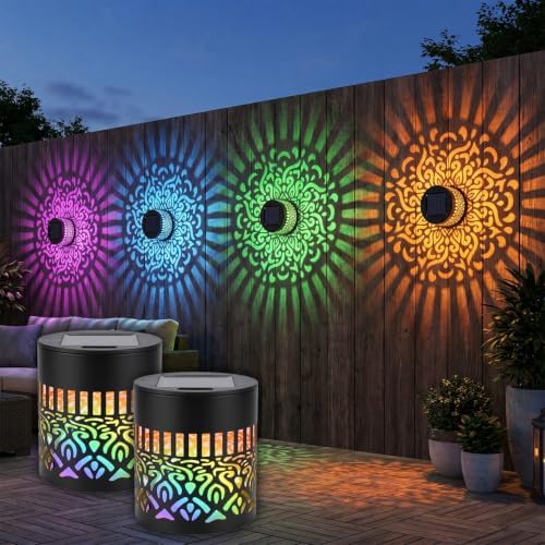 7 Color Changing Solar Mandala Projection Wall Light, 2 Pack by Unknown