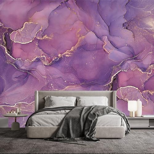 YQWDMX -Purple Marble Fabric Wallpaper Abstract Texture Mural Bedroom 140" x 91" - Image 2